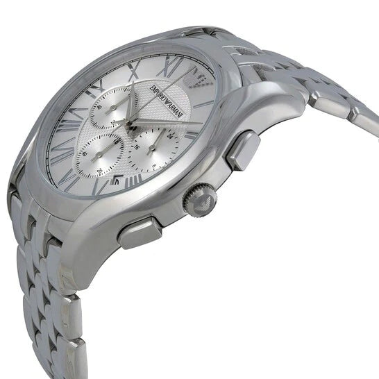 Emporio Armani Velente Chronograph Quartz Silver Dial Silver Steel Strap Watch For Men - AR1702