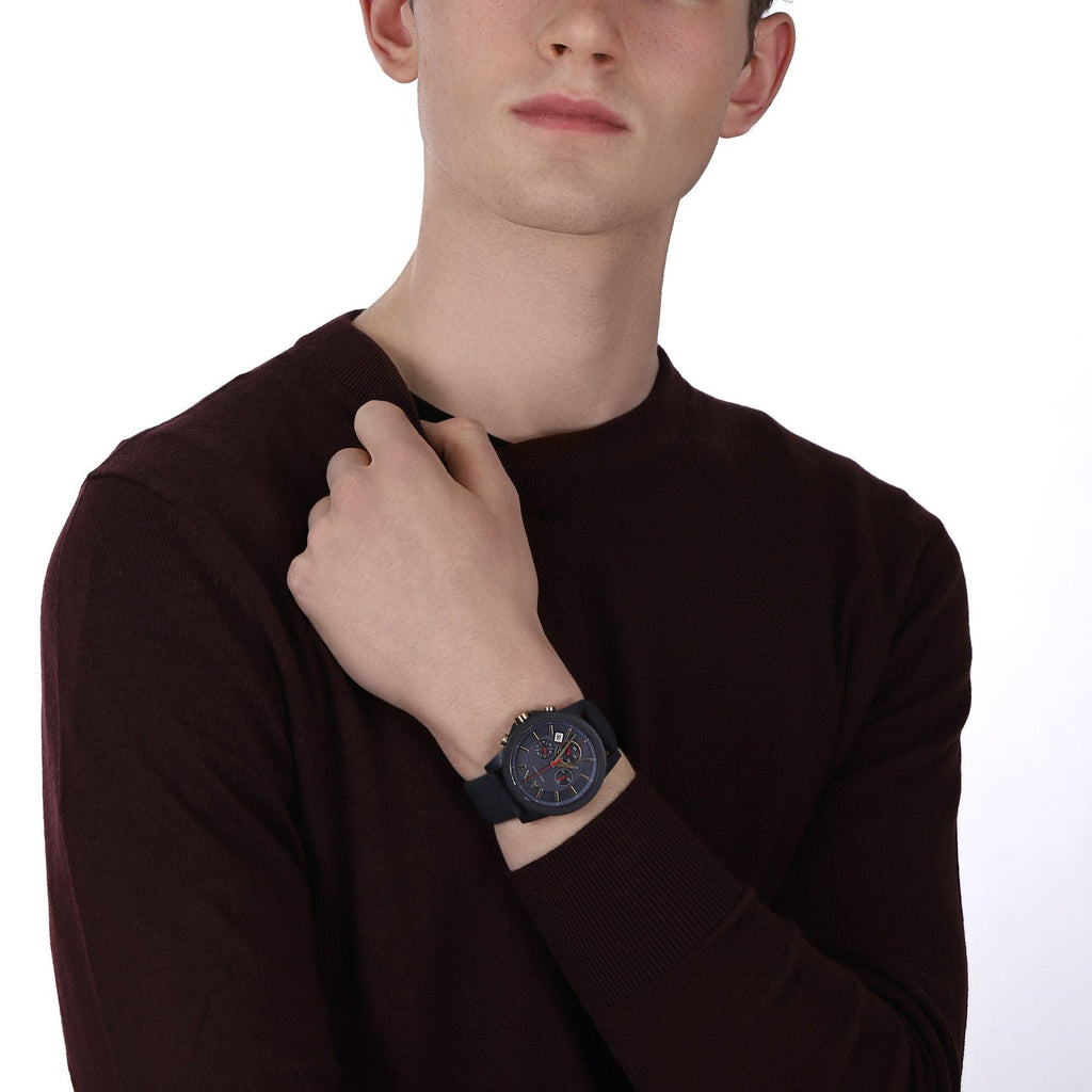 Armani Exchange Outerbanks AX1335 Men's Chronograph Watch – Blue Dial with Blue Silicone Strap