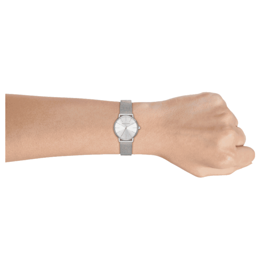 Armani Exchange Lola AX5535 Women's Analog Watch – Silver Dial with Matching Silver Mesh Strap