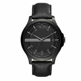 Armani Exchange Hampton Chronograph Black Dial Black Leather Strap Watch For Men - AX2400