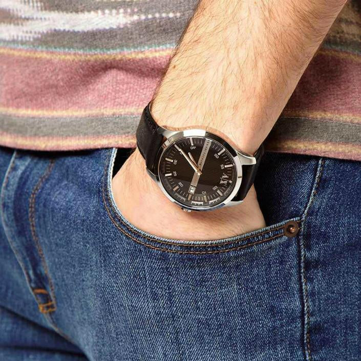 Armani Exchange Hampton Chronograph Black Dial Black Leather Strap Watch For Men - AX2101