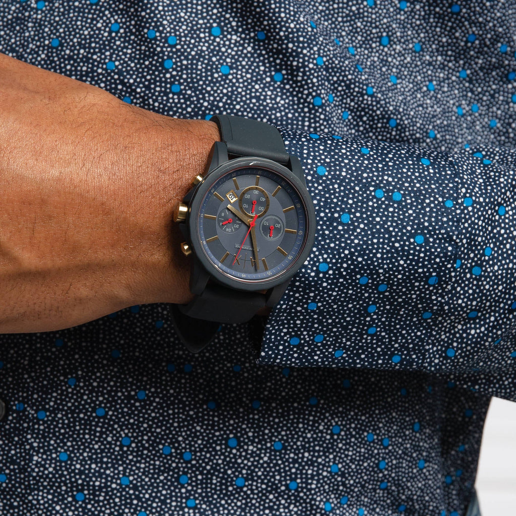 Armani Exchange Outerbanks AX1335 Men's Chronograph Watch – Blue Dial with Blue Silicone Strap