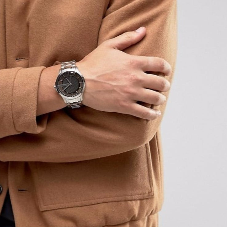 Armani Exchange Hampton Chronograph Black Dial Silver Steel Strap Watch For Men - AX2179