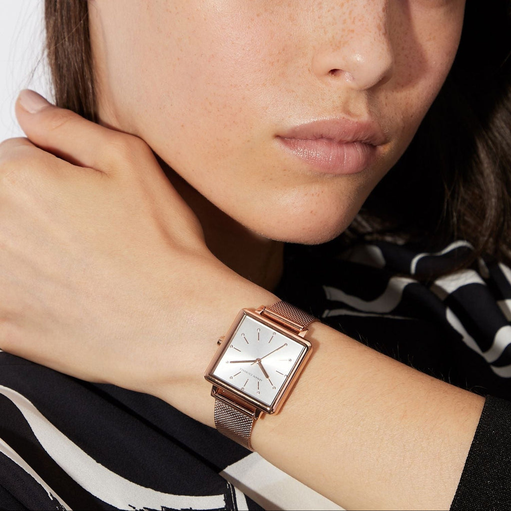 Armani Exchange Lola Quartz Silver Dial Rose Gold Mesh Strap Watch For Women - AX5802