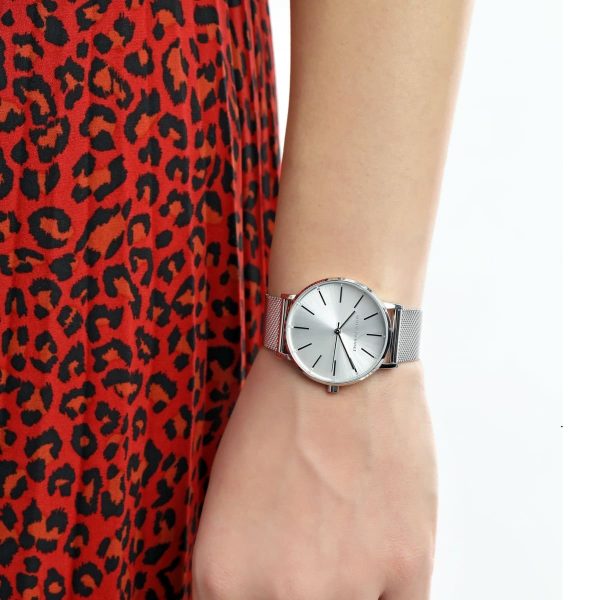 Armani Exchange Lola AX5535 Women's Analog Watch – Silver Dial with Matching Silver Mesh Strap
