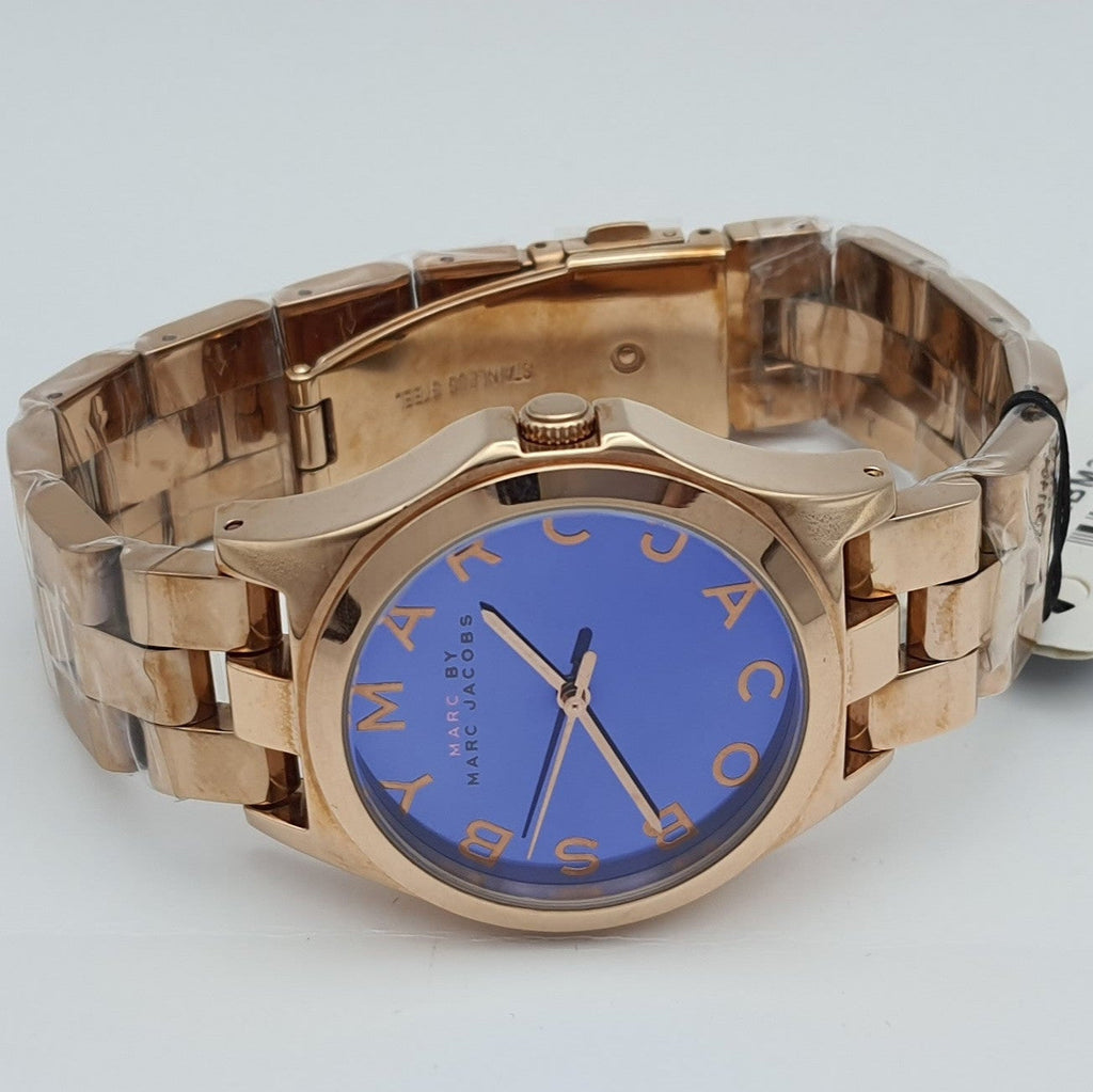 Marc Jacobs Henry Blue Dial Rose Gold Steel Strap Watch for Women - MBM3213