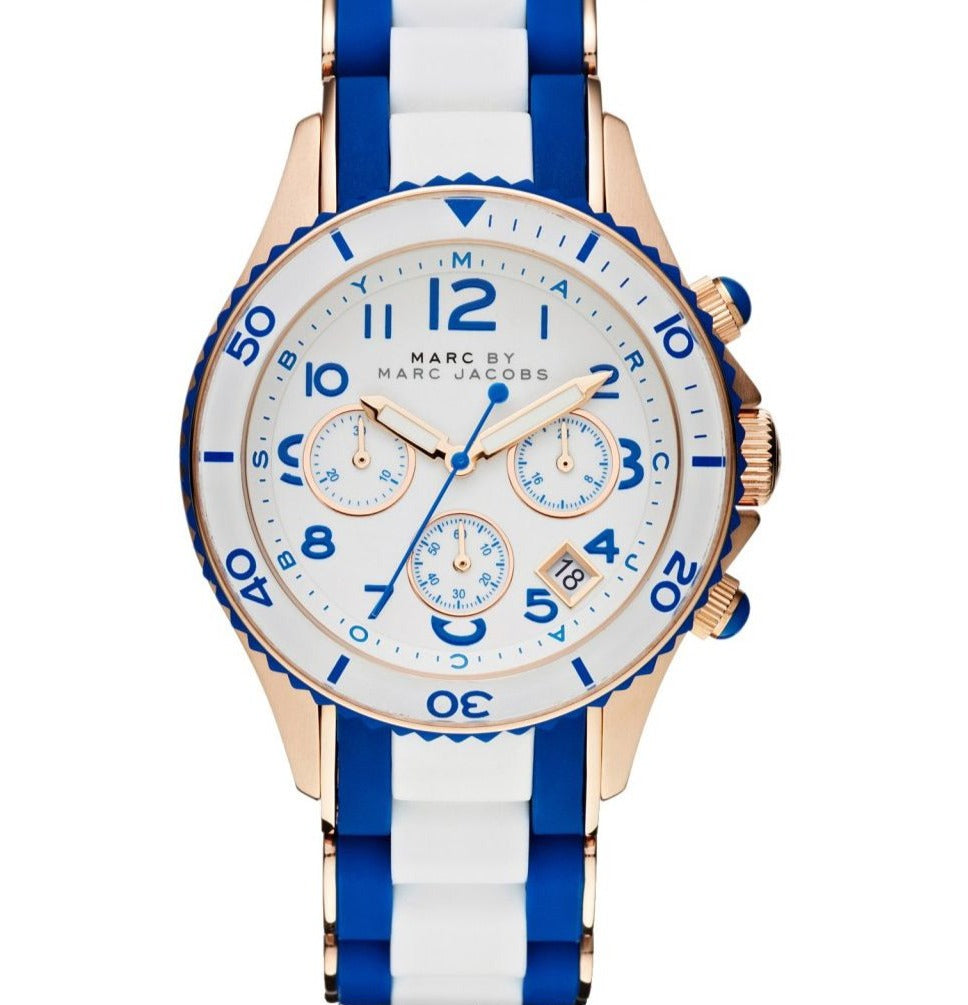 Marc Jacobs Rock Chronograph White Dial Two Tone Silicone Strap Watch for Women - MBM2594