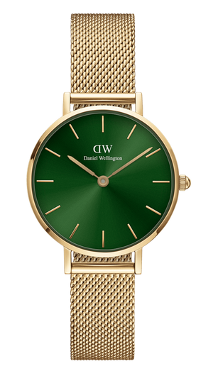 Daniel Wellington Petite Emerald Green Dial Gold Mesh Strap Watch For Women - DW00100481