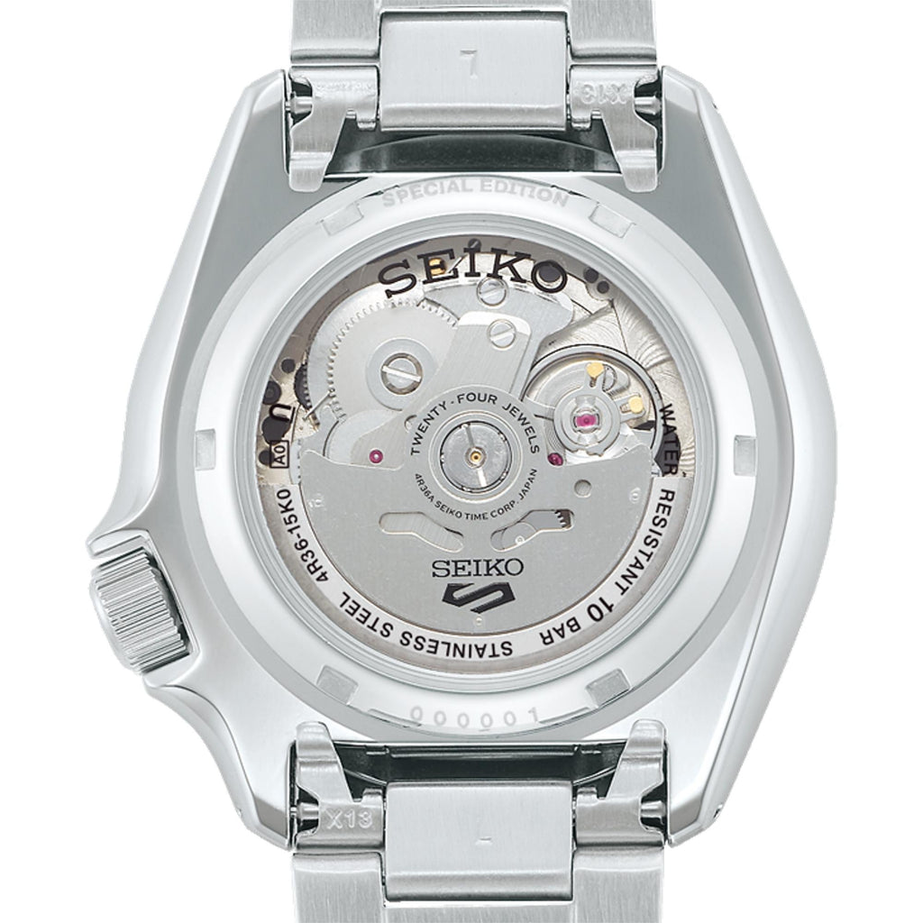 Seiko 5 Sports Petrol Blue Checker Flag Special Edition Blue Dial Silver Steel Strap Watch For Men - SRPK65K1