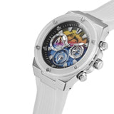 Guess Poseidon Chronograph Rainbow Dial White Silicone Strap Watch For Men - GW0425G4