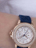 Guess Crown Jewel Diamonds White Dial Blue Rubber Strap Watch for Women - GW0411L2