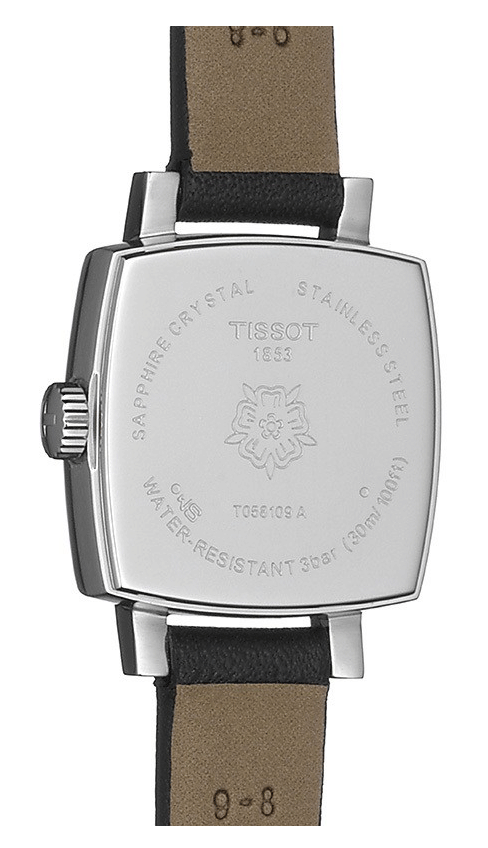 Tissot Lovely Square Quartz Diamonds Black Dial Black Leather Strap Watch For Women - T058.109.16.056.00