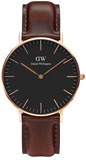 Daniel Wellington DW00100169 Petite St Mawes Women’s Watch – Black Dial with Brown Leather Strap