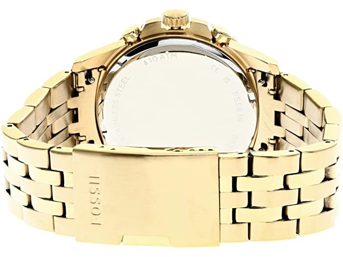 Fossil FB-01 Chronograph Black Dial Gold Steel Strap Watch for Men - FS5836