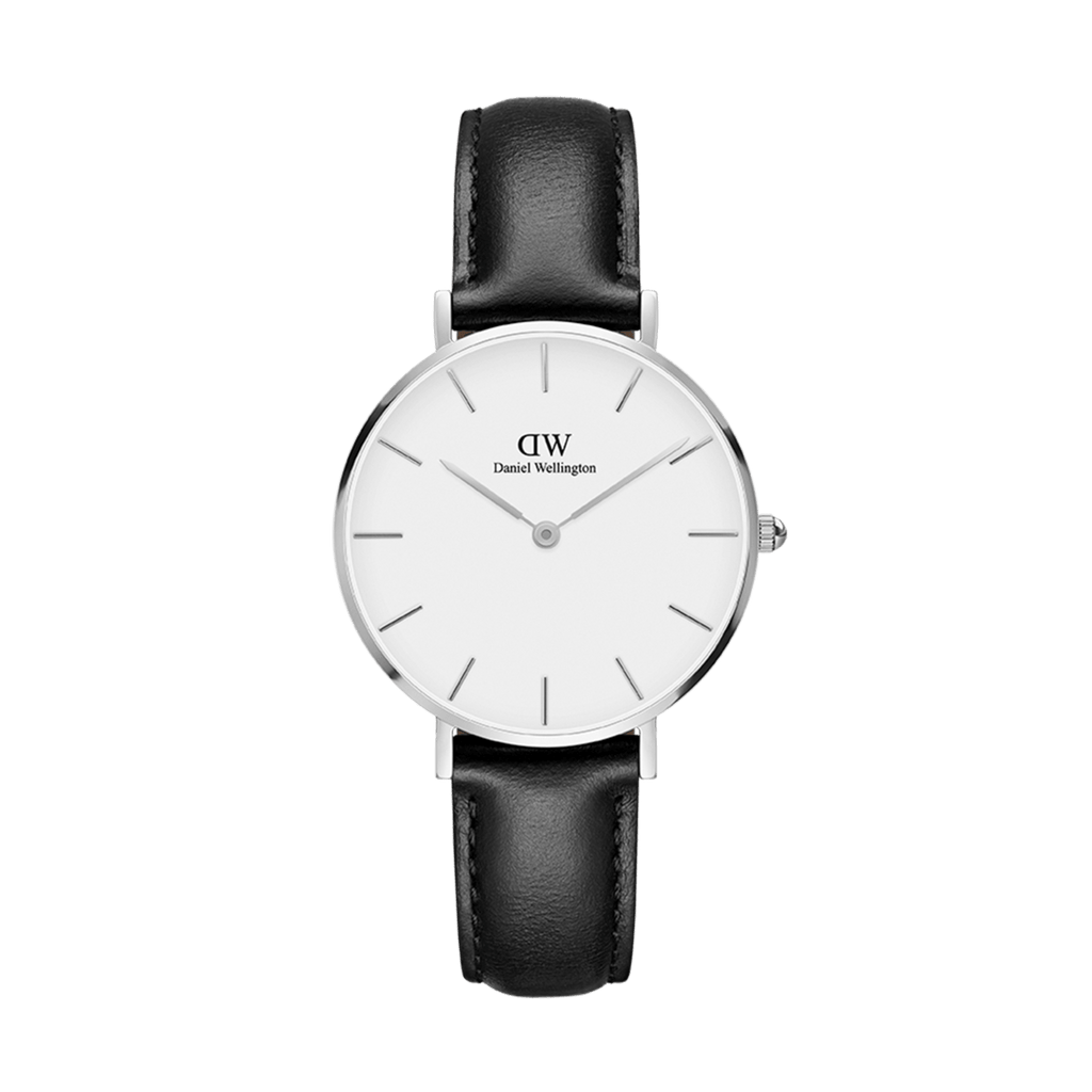 Daniel Wellington Classic Petite York White Dial Black Leather Strap Watch For Women - DW00100188