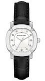 Burberry BBY1806 The Britain Women's Watch – Diamond-Accented White Dial & Black Leather Strap