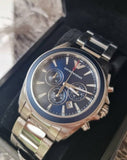 Emporio Armani Sportivo Chronograph Blue Dial Silver Steel Strap Watch For Men - AR6091