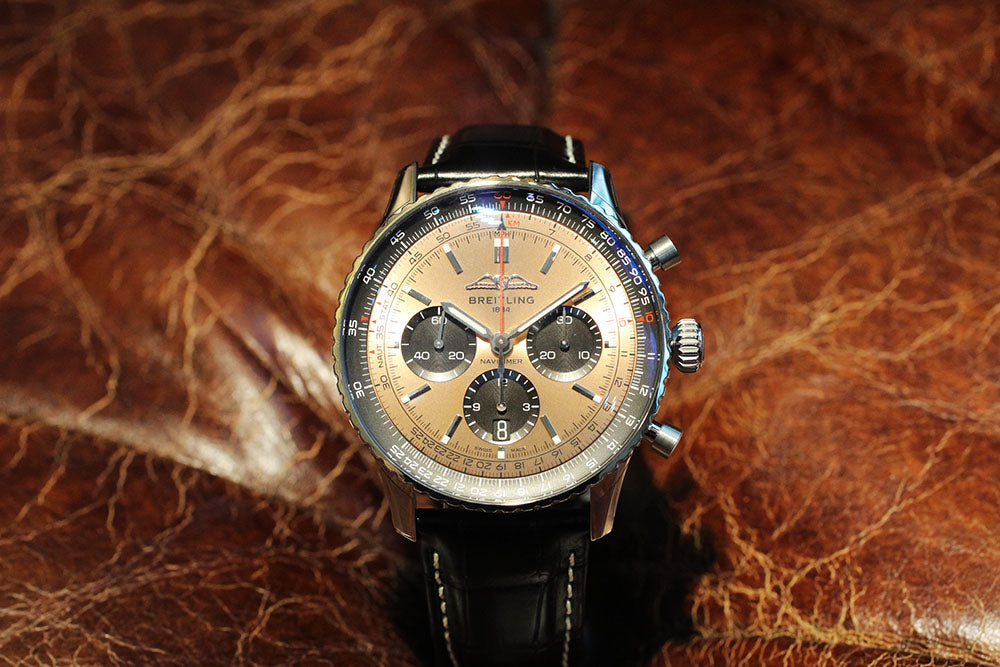 Breitling Navitimer B01 Chronograph 43 Brown Dial Black Leather Strap Watch for Men - AB0138241K1P1