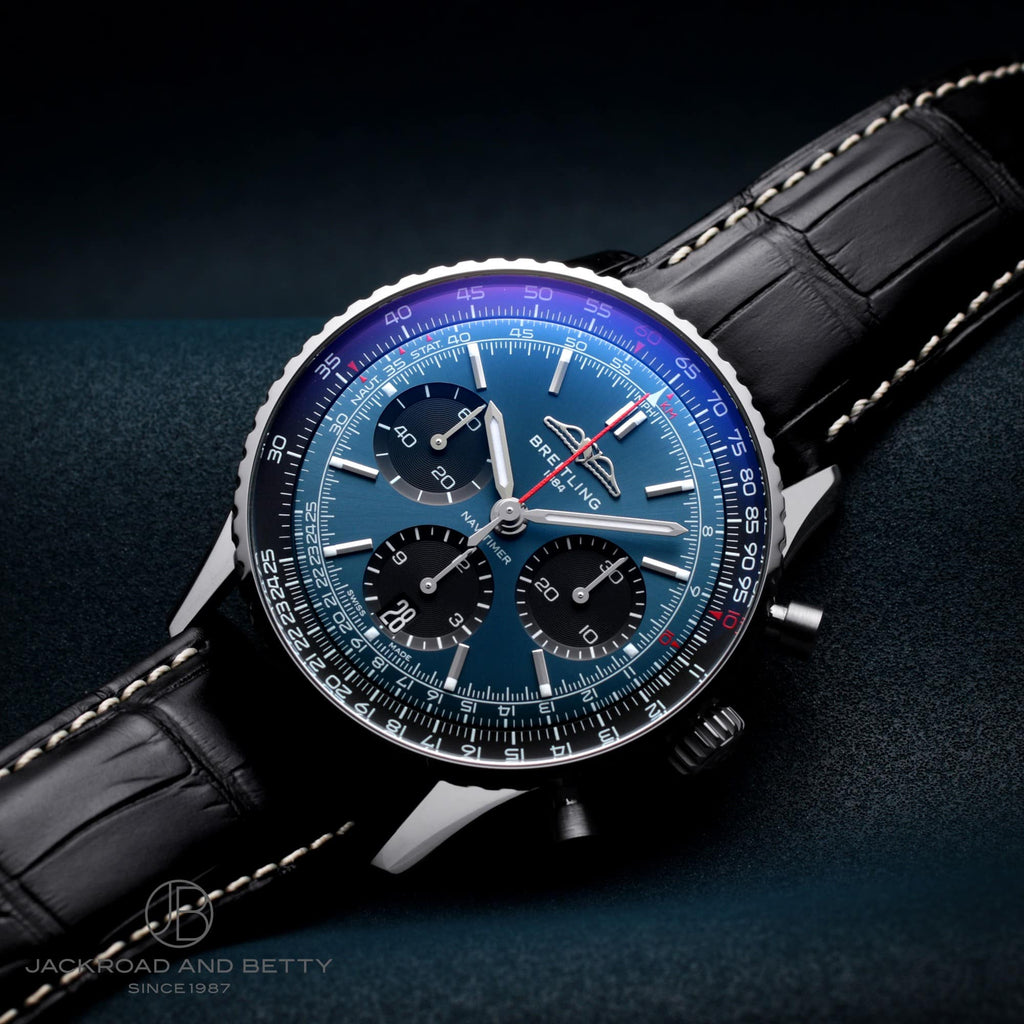 Breitling Navitimer B01 Chronograph 41 Blue Dial Black Leather Strap Watch for Men - AB0139241C1P1