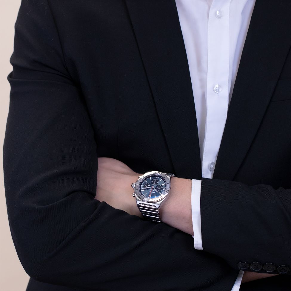 Breitling Chronomat B01 42mm Blue Dial Silver Steel Strap Watch for Men - AB0134101C1A1