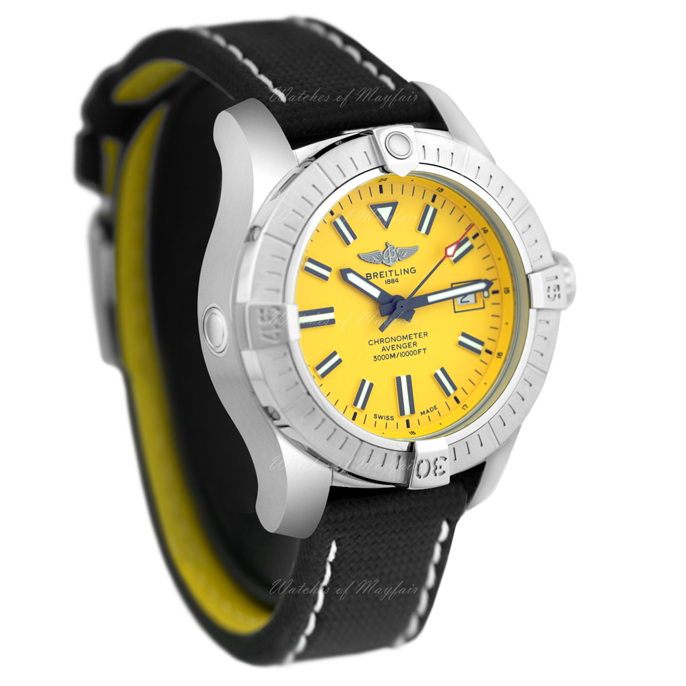 Breitling Avenger Automatic 45 Seawolf Yellow Dial Black Nylon Strap Watch for Men - A17319101I1X1