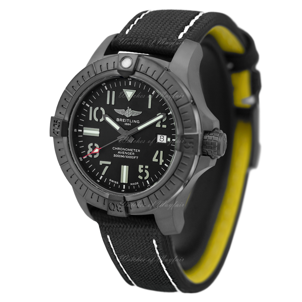 Breitling Avenger Automatic 45 Seawolf Night Mission Black Dial Black Nylon Strap Watch for Men - V17319101B1X1