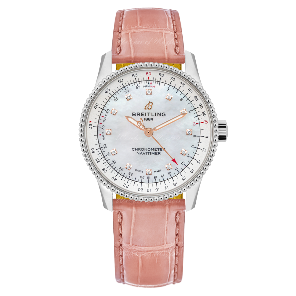 Breitling Navitimer Automatic 35 Mother of Pearl Dial Pink Leather Strap Watch for Women - A17395211A1P3