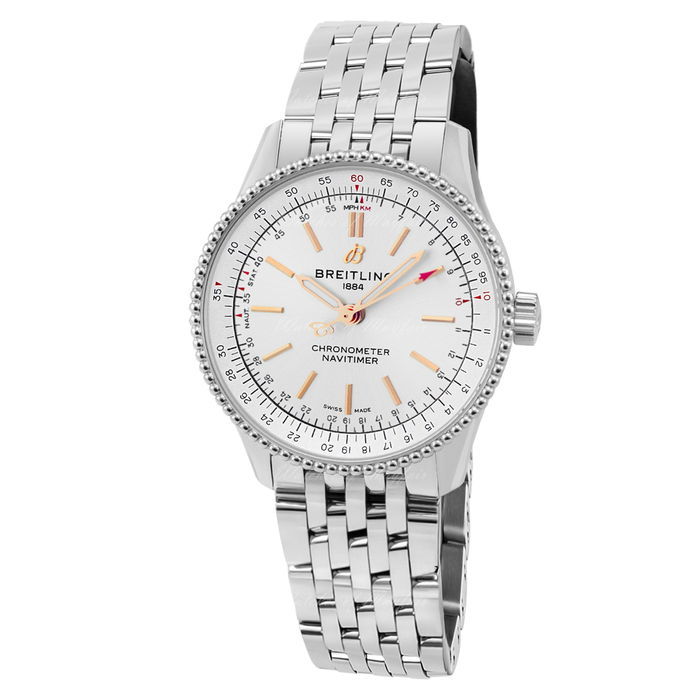 Breitling Navitimer Automatic 35 White Dial Silver Steel Strap Watch for Men - A17395F41G1A1