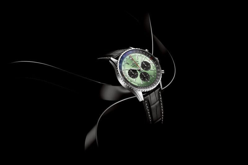 Breitling Navitimer B01 Chronograph 43 Green Dial Black Leather Strap Watch for Men - AB0138241L1P1