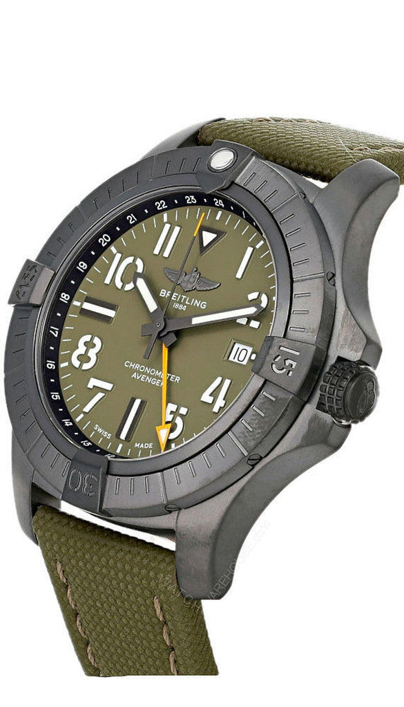 Breitling Avenger Automatic GMT 45 Night Mission Green Dial Green Nylon Strap Watch for Men - V323952A1L1X1