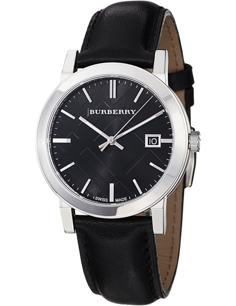 Burberry The City Black Dial Black Leather Strap Watch for Men - BU9009