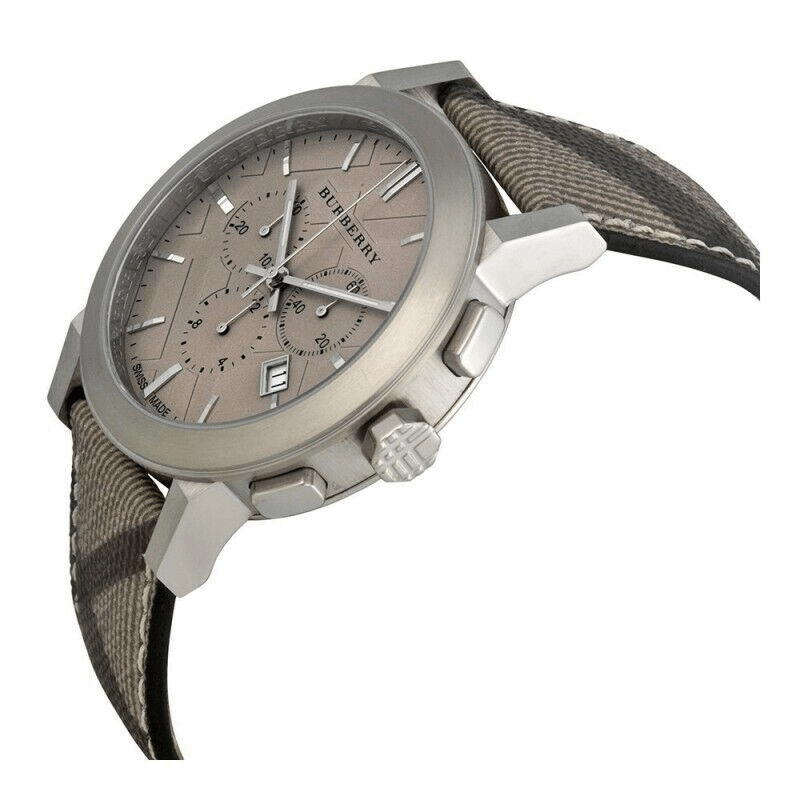Burberry The City Smoke Dial Checked Brown Leather Strap Watch for Men - BU9358