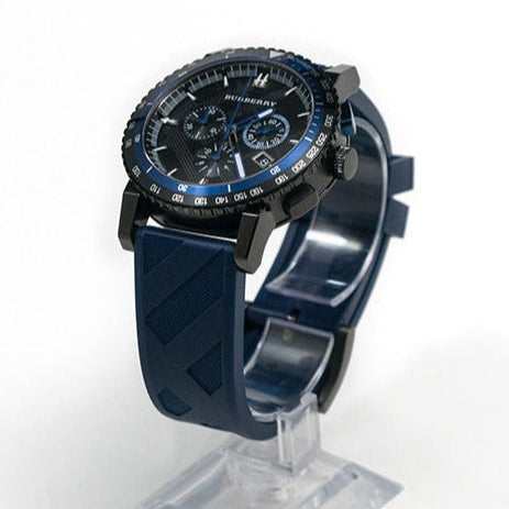 Burberry The City Sport Chronograph Black Dial Blue Rubber Strap Watch For Men - BU9807