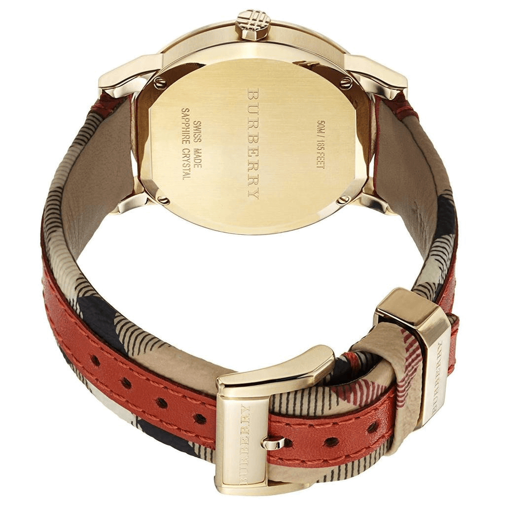 Burberry The City Gold Dial Orange Leather Strap Watch for Women - BU9016