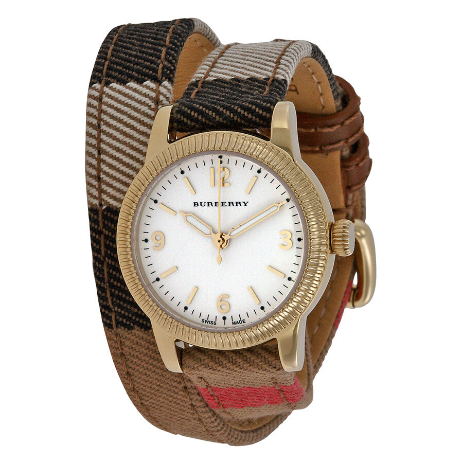 Burberry Utilitarian White Dial Multicolor Leather Strap Watch for Women - BU7851