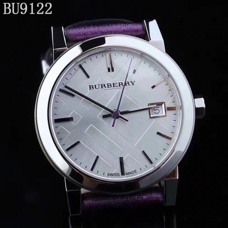 Burberry The City Silver Dial Purple Leather Strap Watch for Women - BU9122
