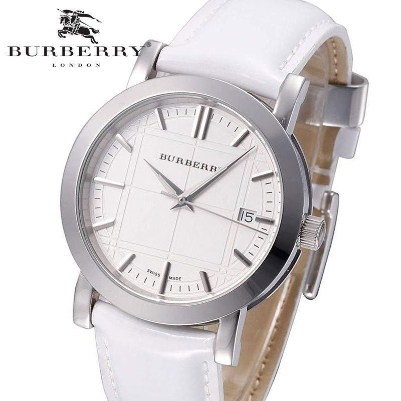 Burberry The City White Dial White Leather Strap Watch for Women - BU9128