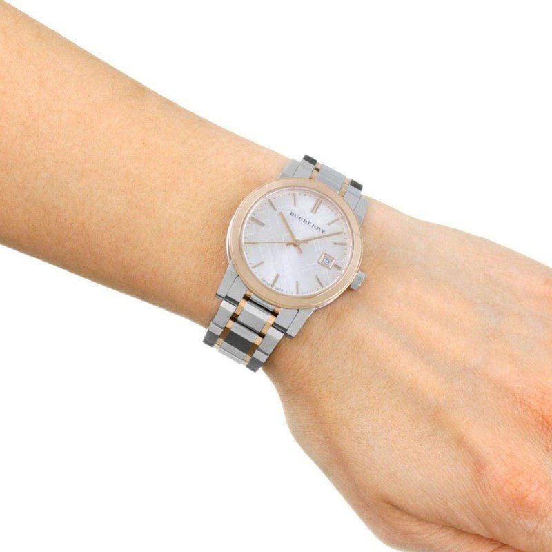 Burberry The City White Dial Two Tone Steel Strap Watch for Women - BU9105