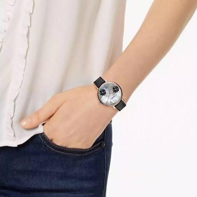 Fossil Jacqueline Mother of Pearl Dial Black Leather Strap Watch for Women - ES4535
