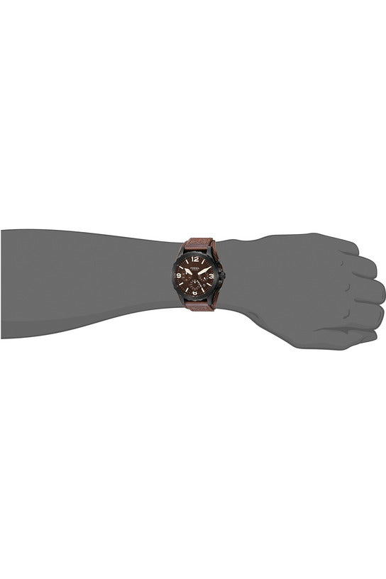 Fossil Nate Chronograph Brown Dial Brown Leather Strap Watch for Men - JR1511