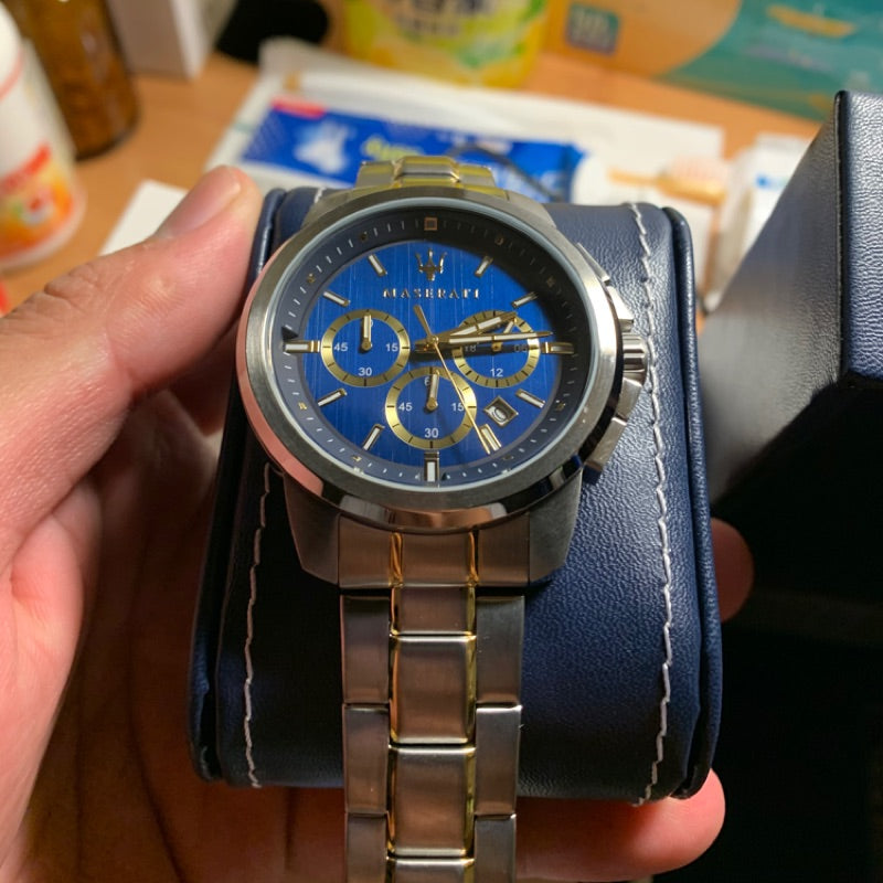 Maserati Successo 44mm Chronograph Quartz Blue Dial Silver Steel Strap Watch For Men - R8873621016