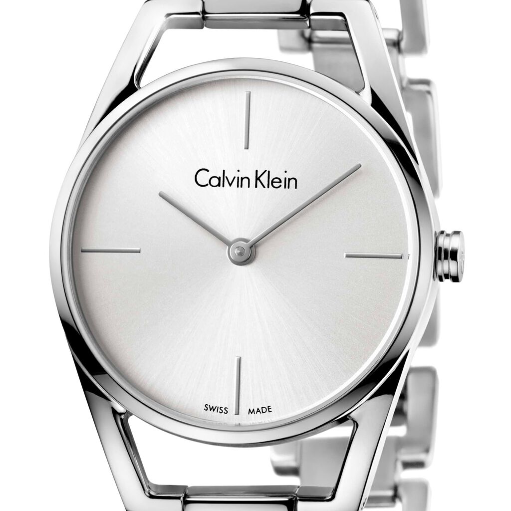 Calvin Klein Dainty Silver Dial Silver Steel Strap Watch for Women - K7L23146
