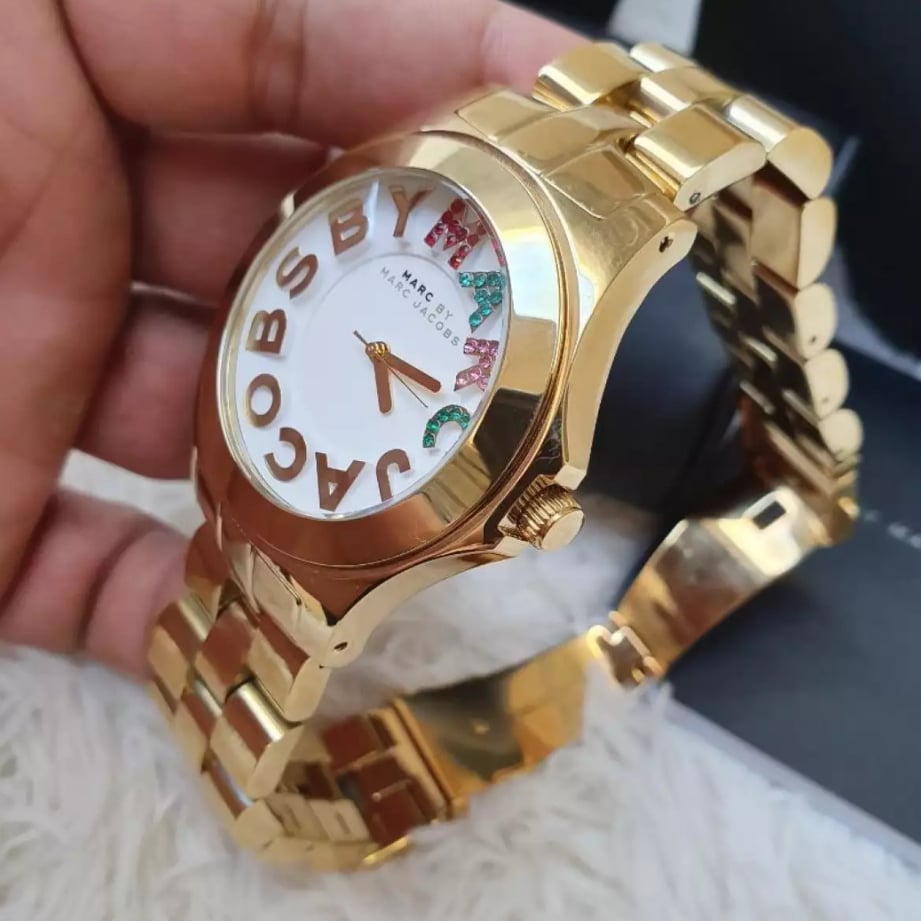 Marc Jacobs Rivera White Dial Gold Steel Strap Watch for Women - MBM3137