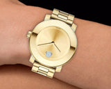 Movado Bold Gold Dial Yellow Gold Steel Strap Watch for Women - 3600104