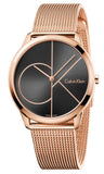 Calvin Klein K3M21621 Minimal Quartz Men's Watch – Black Dial & Rose Gold Mesh Strap