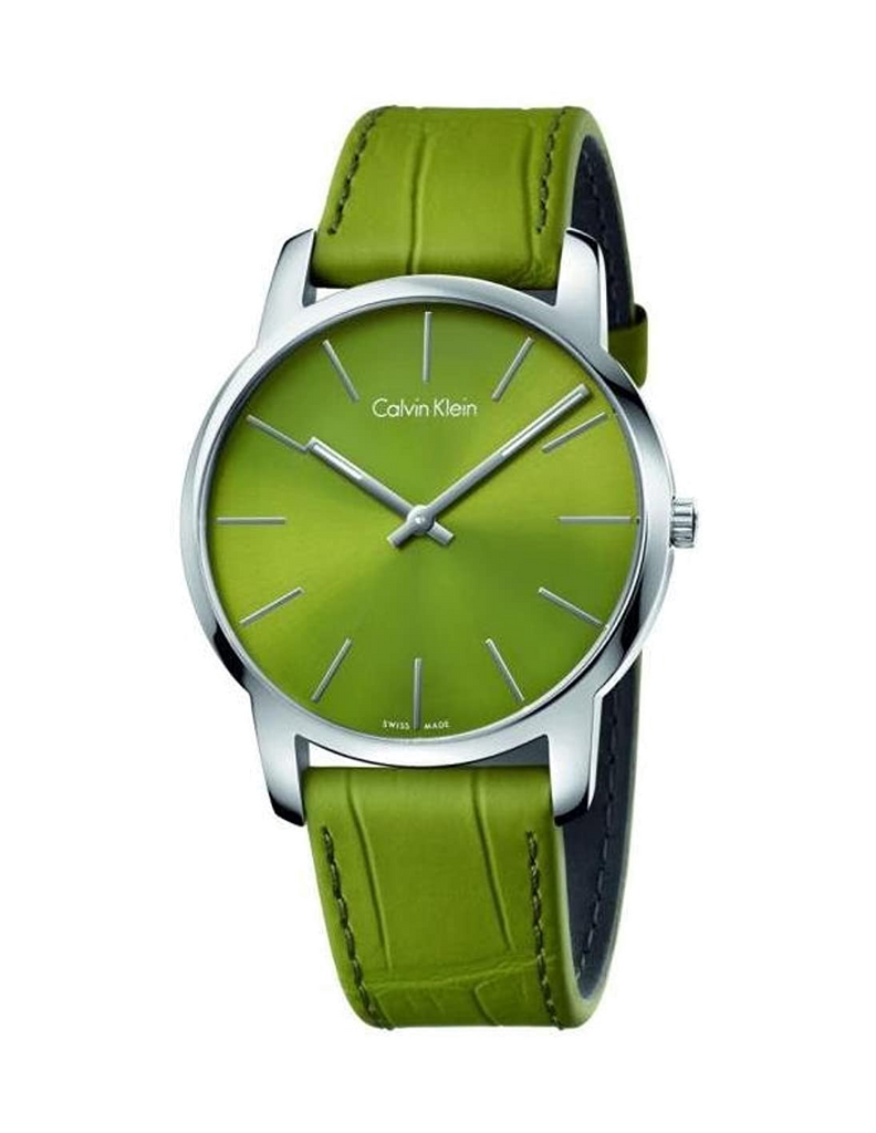 Calvin Klein City Green Dial Green Leather Strap Watch for Men - K2G211WL
