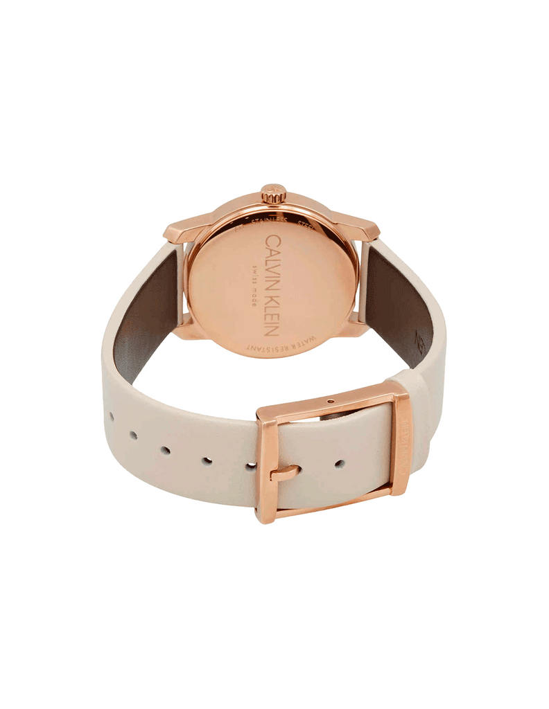 Calvin Klein City Silver Dial White Leather Strap Watch for Women - K2G236X6
