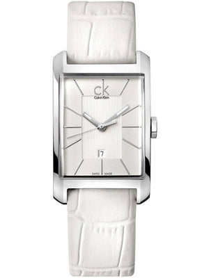 Calvin Klein Window White Dial White Leather Strap Watch for Men - K2M21120