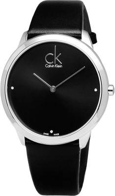 Calvin Klein Minimal Diamonds Black Dial Black Leather Strap Watch for Men - K3M211CS