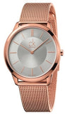 Calvin Klein K3M21626 Minimal Men's Watch – White Dial & Rose Gold Mesh Bracelet